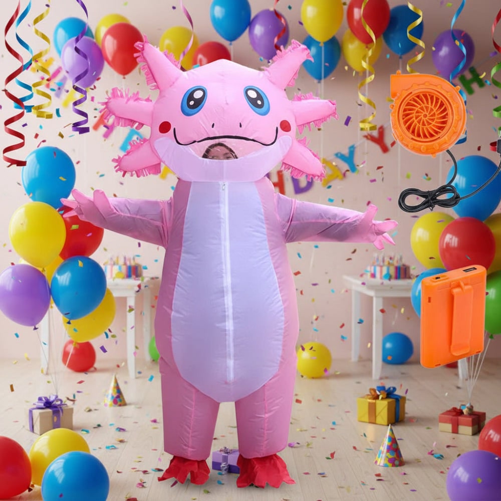 Inflatable Halloween Costumes Adult Axolotl Blow Up Suit with Battery Fan and Zip Front