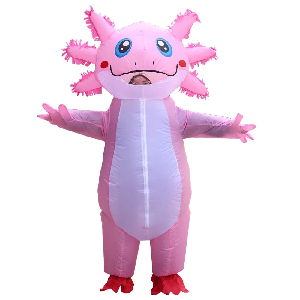 Inflatable Halloween Costumes Adult Axolotl Blow Up Suit with Battery Fan and Zip Front