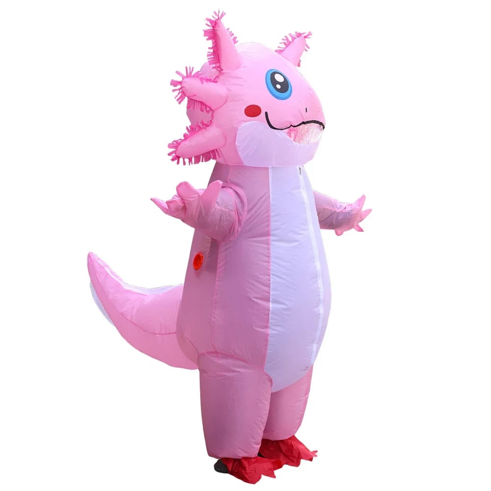 Inflatable Halloween Costumes Adult Axolotl Blow Up Suit with Battery Fan and Zip Front
