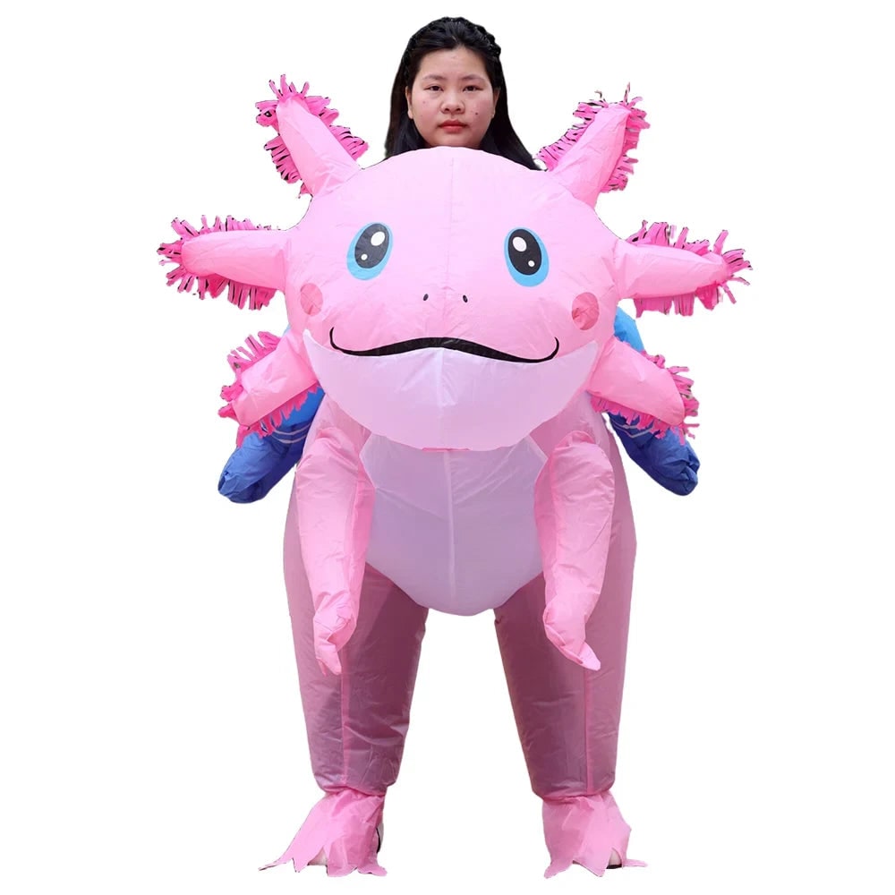 Inflatable Halloween Costumes Adult Axolotl Blow Up Suit with Battery Fan and Zip Front