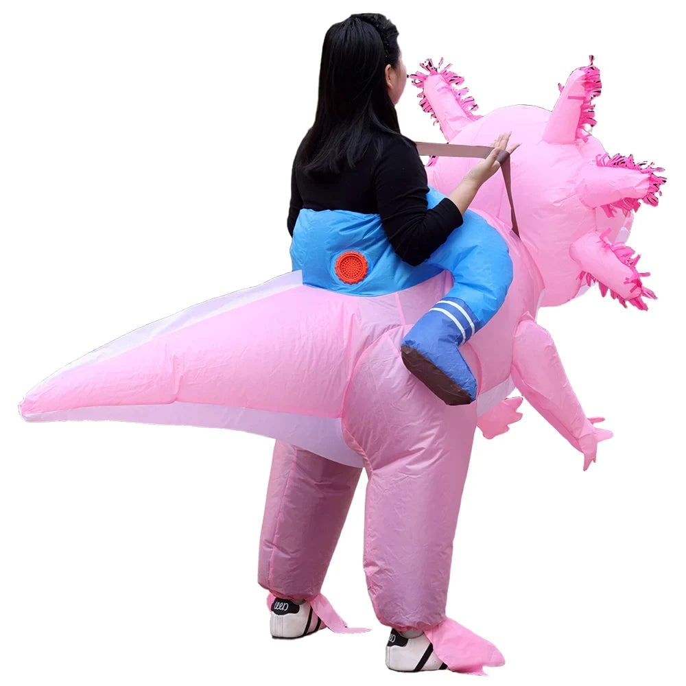 Inflatable Halloween Costumes Adult Axolotl Blow Up Suit with Battery Fan and Zip Front