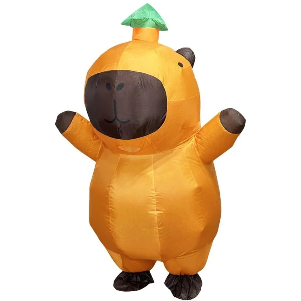 Funny Halloween Costume Inflatable Capybara Suit with Leaf Hat and Built-In Blower Fan