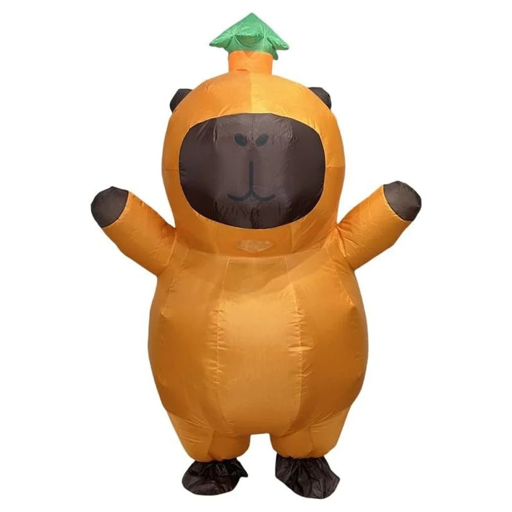 Funny Halloween Costume Inflatable Capybara Suit with Leaf Hat and Built-In Blower Fan