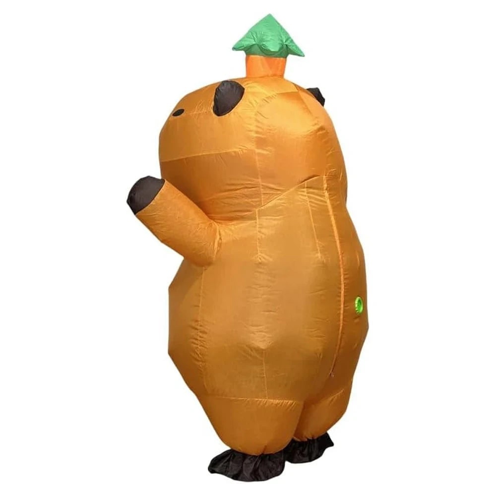Funny Halloween Costume Inflatable Capybara Suit with Leaf Hat and Built-In Blower Fan