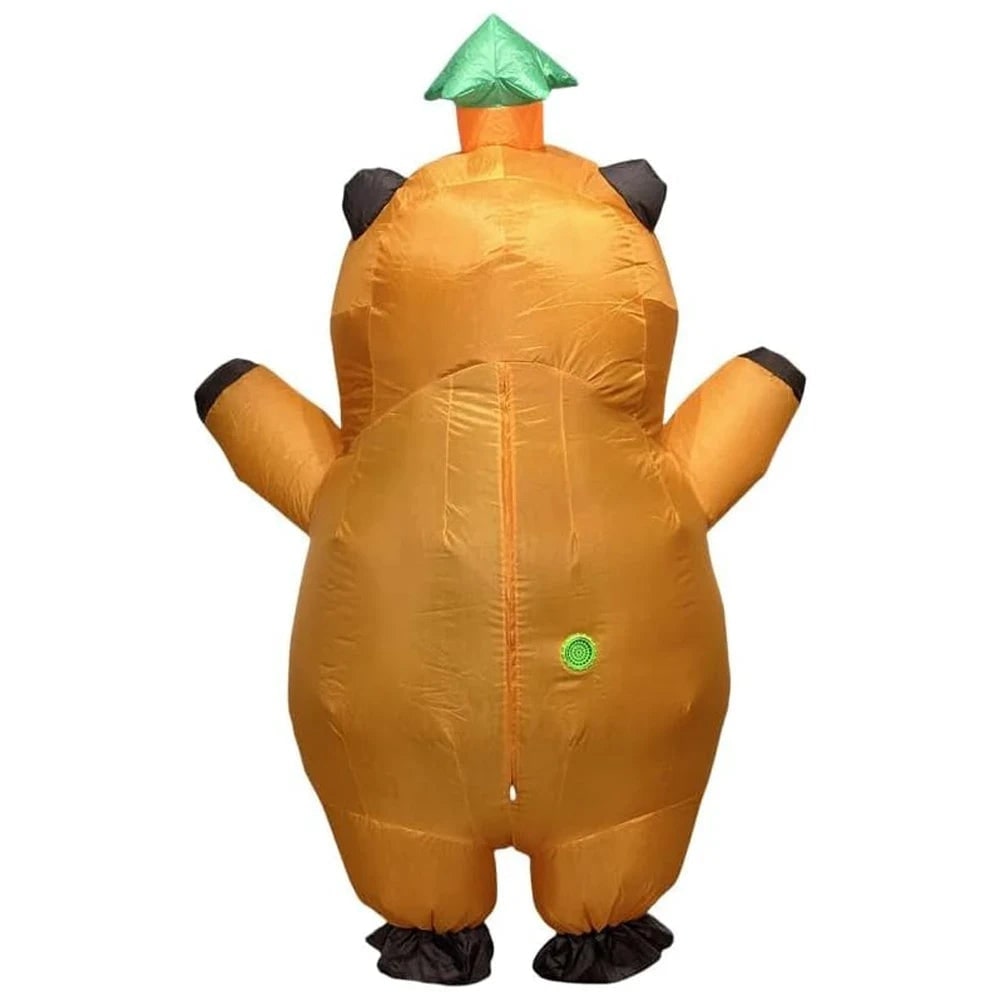 Funny Halloween Costume Inflatable Capybara Suit with Leaf Hat and Built-In Blower Fan