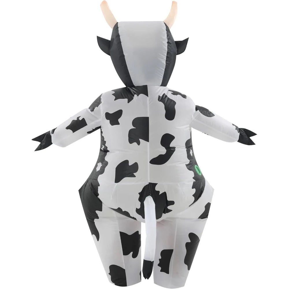 Inflatable Halloween Costumes Blow Up Cow Suit with Hoof Covers and Built-In Fan for Adults