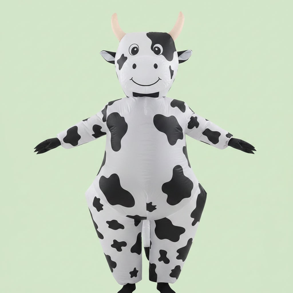Inflatable Cow Costume with Open Face Hood and Hoof Covers for Funny Animal Dress Up