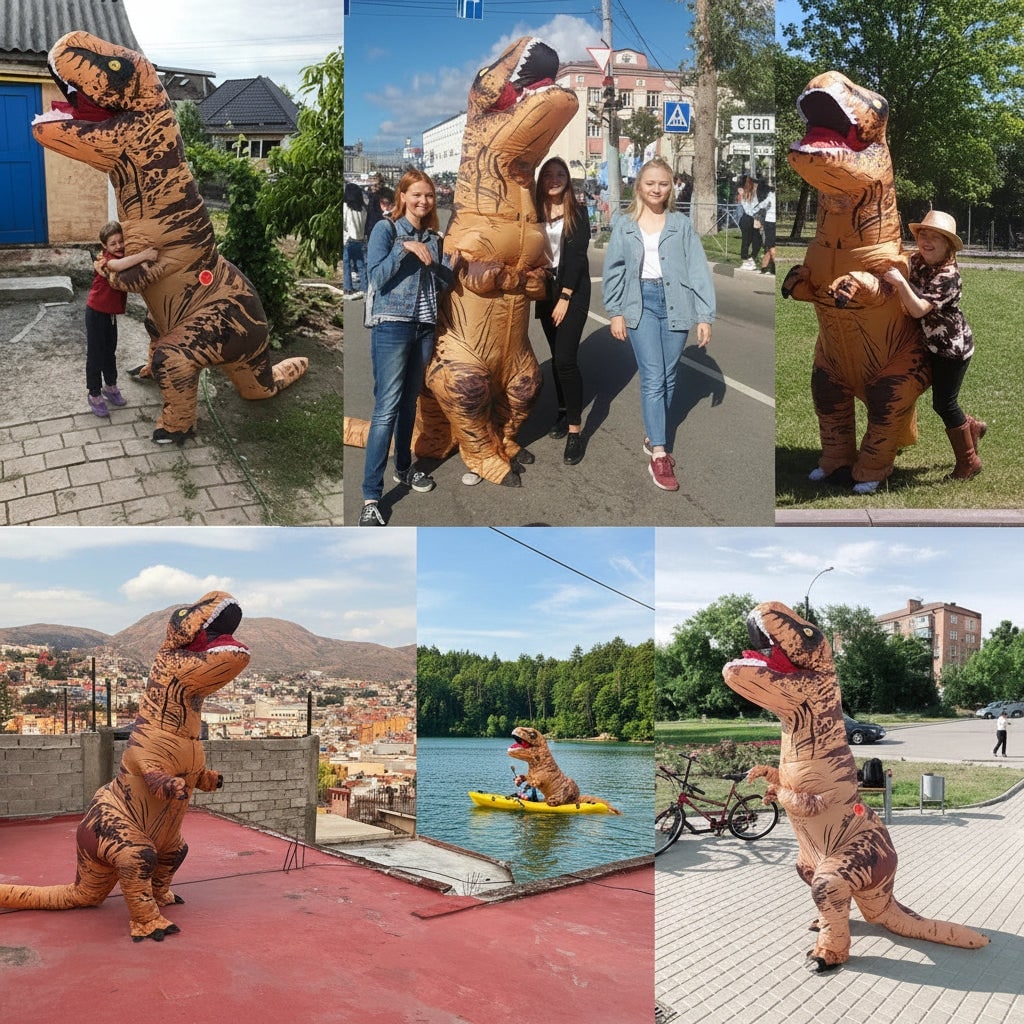 T Rex Inflatable Costume for Halloween Blow Up Full Body Dinosaur Suit with Built-In Fan