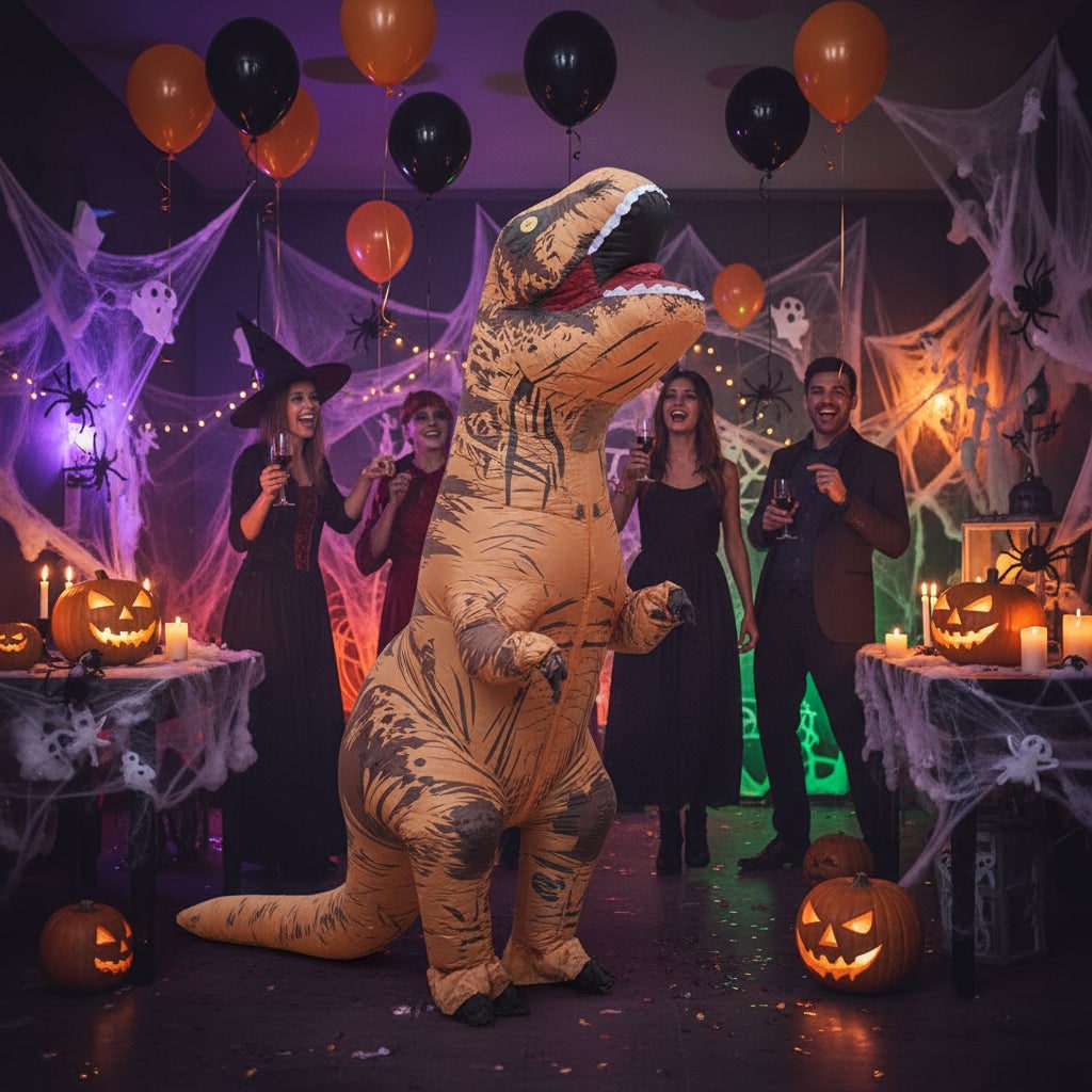 Inflatable Dinosaur Costume for Halloween Parties with Battery Fan Tail and Viewing Window