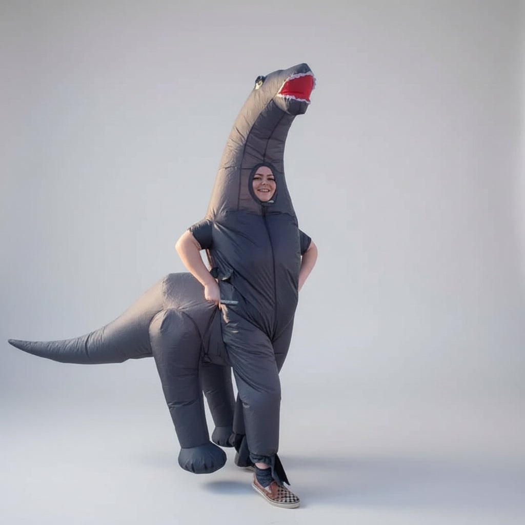 Inflatable Dinosaur Costume Long Neck Sauropod Suit with Built In Fan for Parties