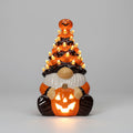 Light Up Ceramic Gnome Figurine Holding a Jack O Lantern for Halloween Display
