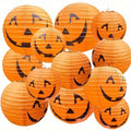 Hanging Paper Pumpkin Lantern Set of 12 with Printed Carved Faces for Halloween