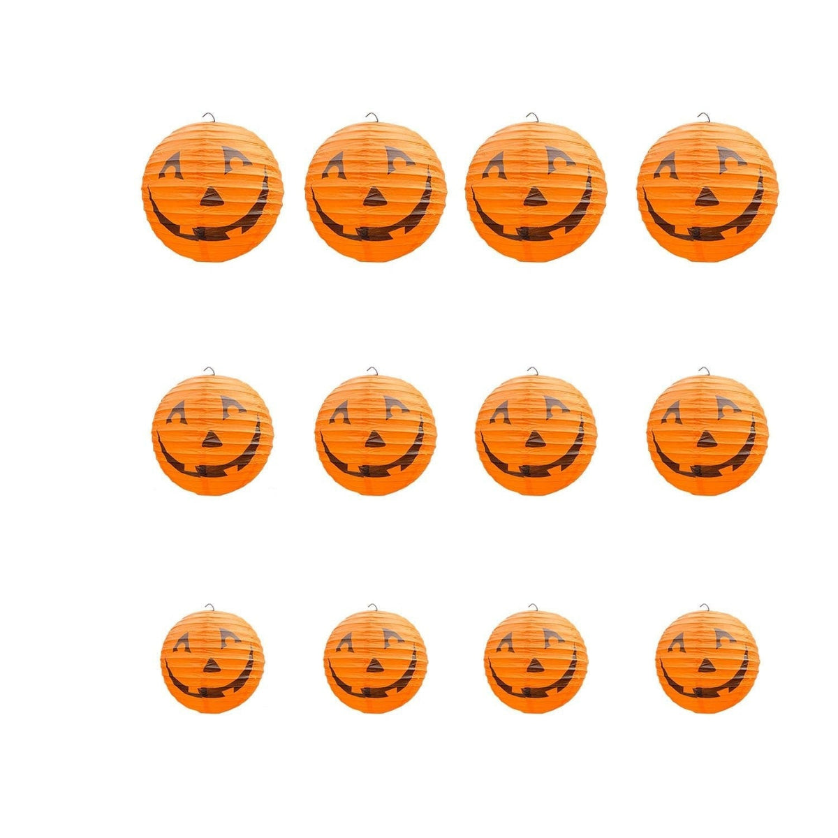 Hanging Paper Pumpkin Lantern Set of 12 with Printed Carved Faces for Halloween