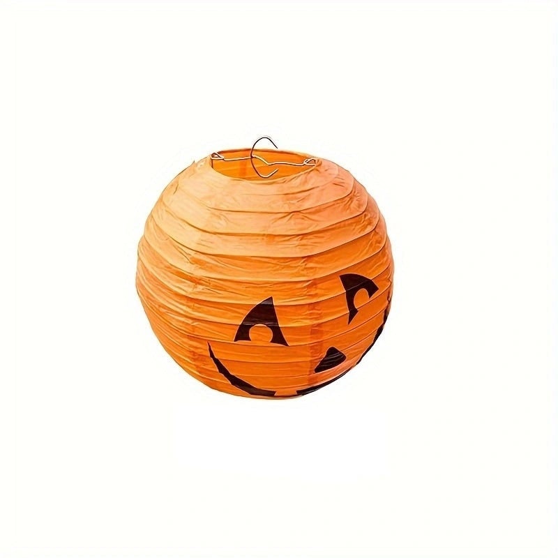 Hanging Paper Pumpkin Lantern Set of 12 with Printed Carved Faces for Halloween