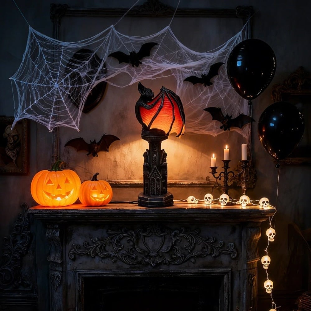 LED Light Bat Table Lamp with Translucent Wings and Gothic Cathedral Base