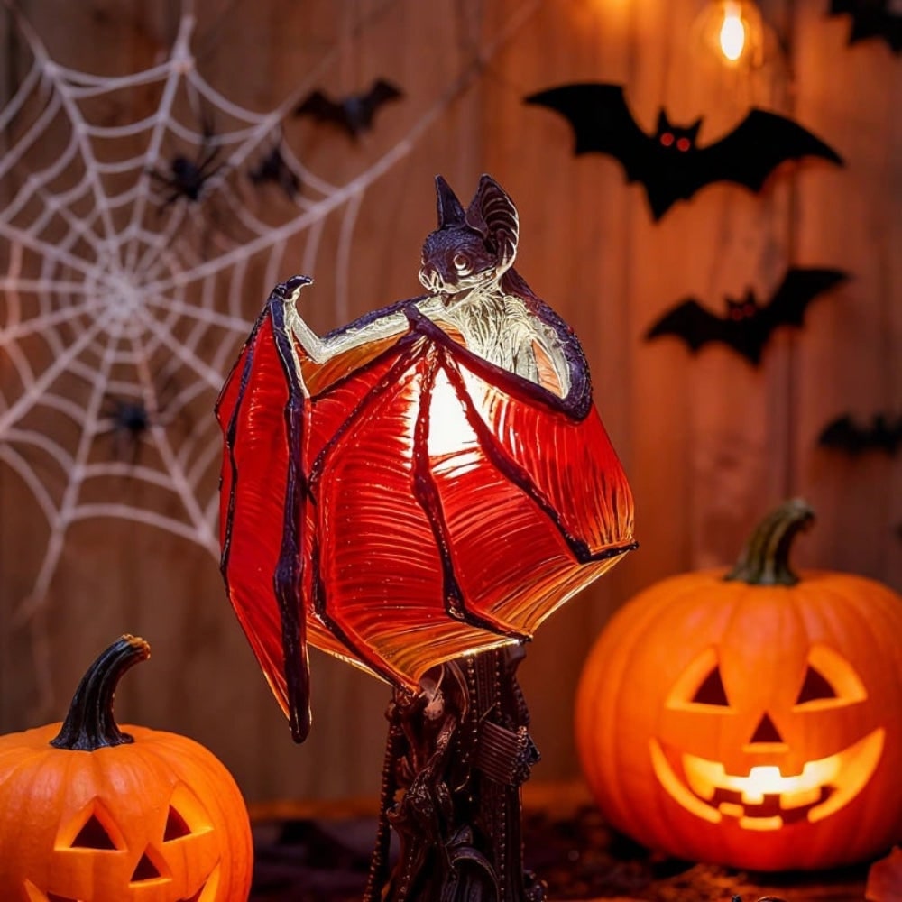 LED Light Bat Table Lamp with Translucent Wings and Gothic Cathedral Base