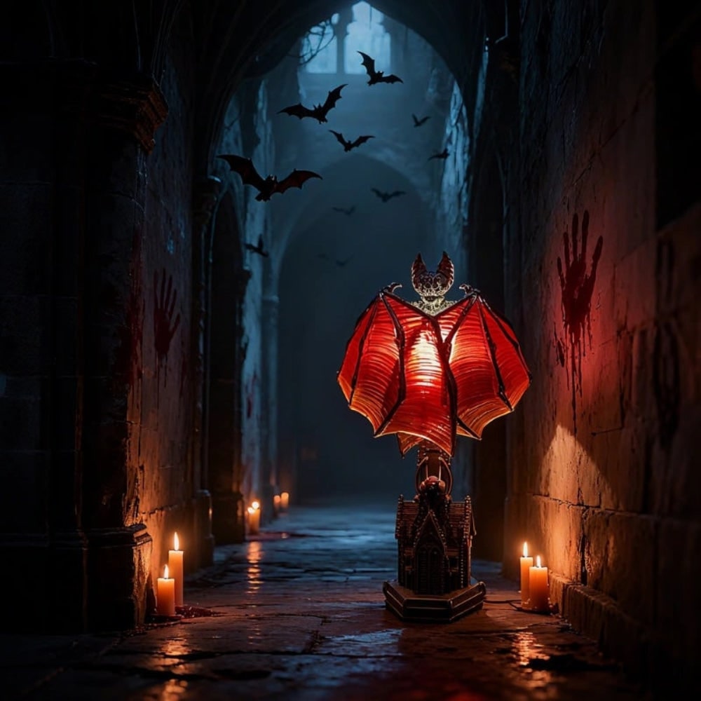 LED Light Bat Table Lamp with Translucent Wings and Gothic Cathedral Base