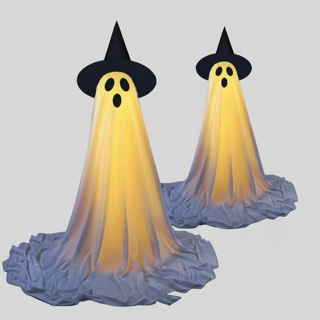 Light Up Ghost Halloween Decorations Outdoor Stand with Warm LED and Fabric Drape