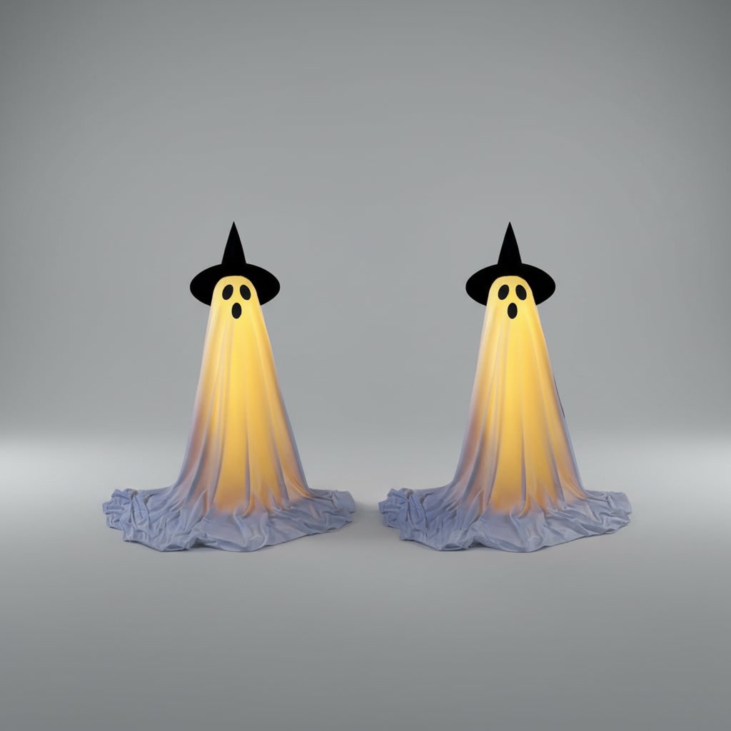 Light Up Ghost Halloween Decorations Outdoor Stand with Warm LED and Fabric Drape