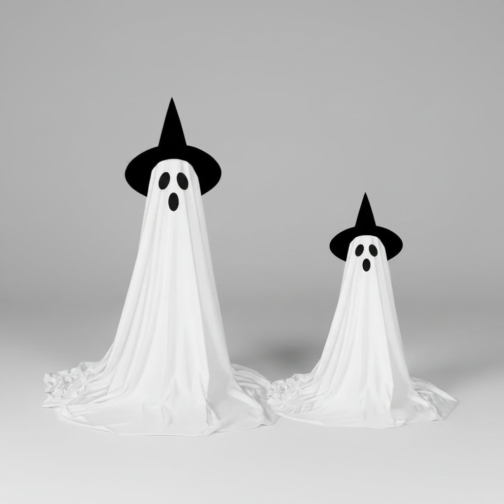 Light Up Ghost Halloween Decorations Outdoor Stand with Warm LED and Fabric Drape