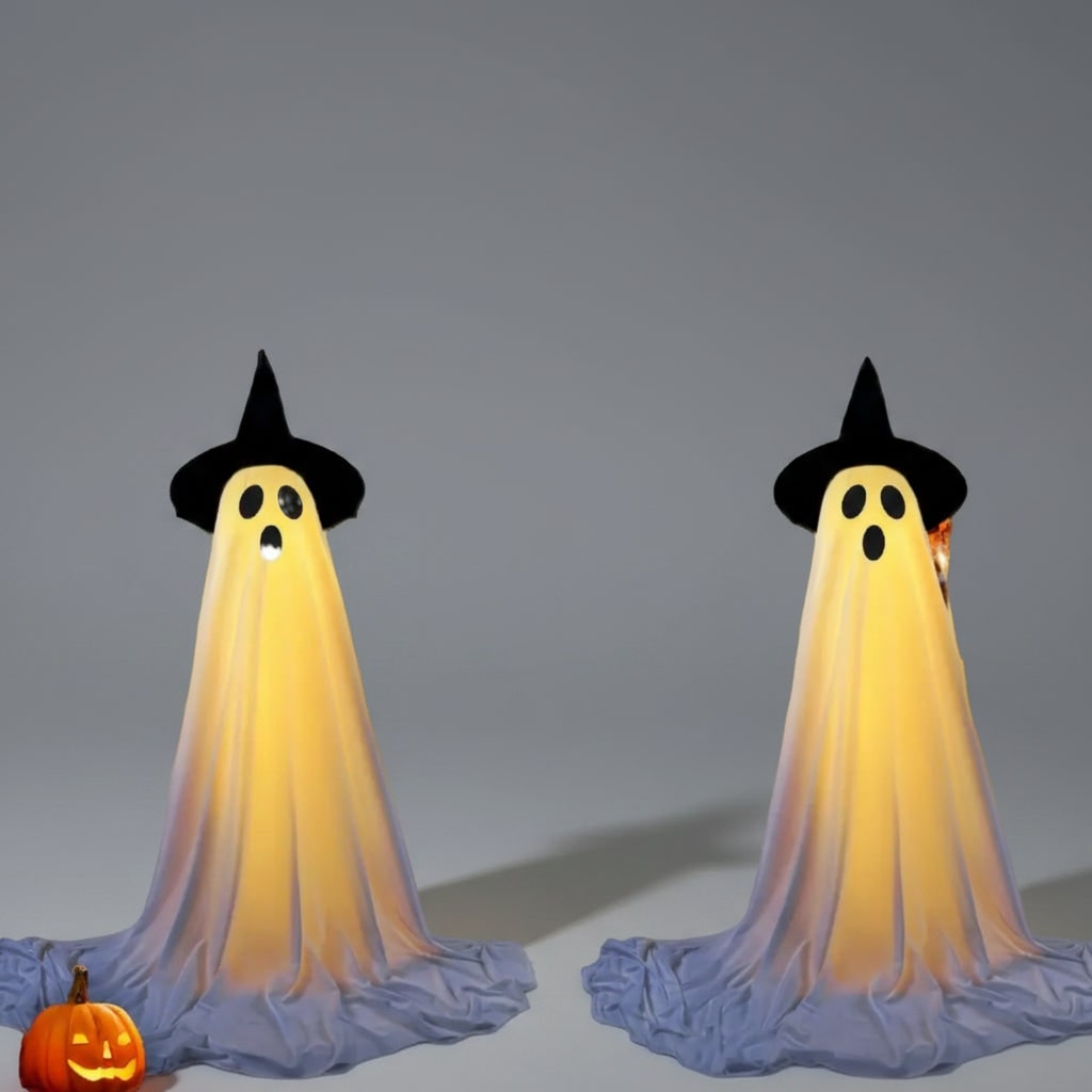 Light Up Ghost Halloween Decorations Outdoor Stand with Warm LED and Fabric Drape