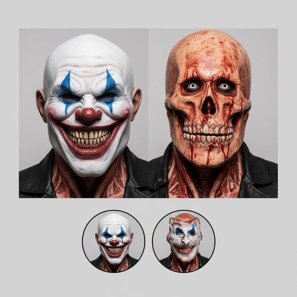 Peel Off Clown Halloween Costume Mask Double Layer Latex with Bloody Skull Reveal
