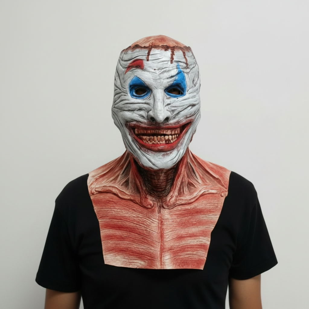 Peel Off Clown Halloween Costume Mask Double Layer Latex with Bloody Skull Reveal