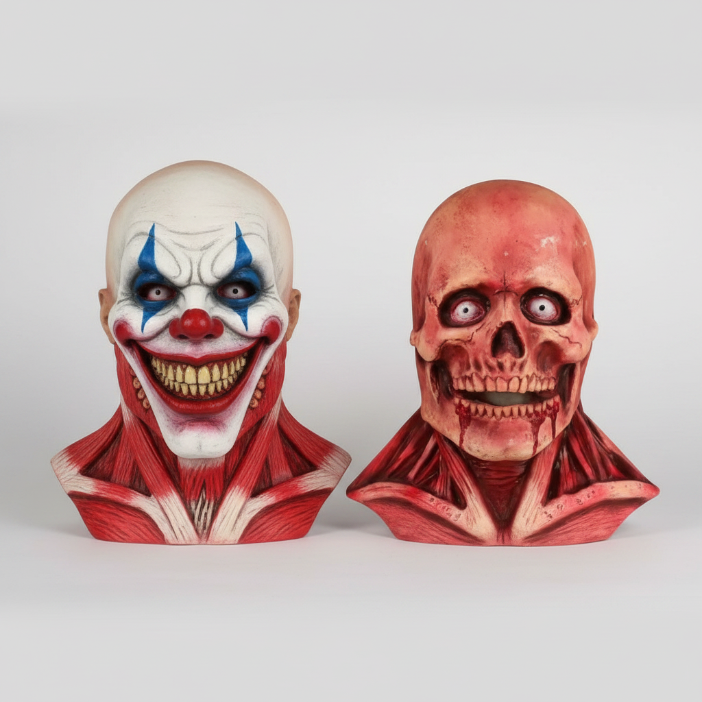 Peel Off Clown Halloween Costume Mask Double Layer Latex with Bloody Skull Reveal