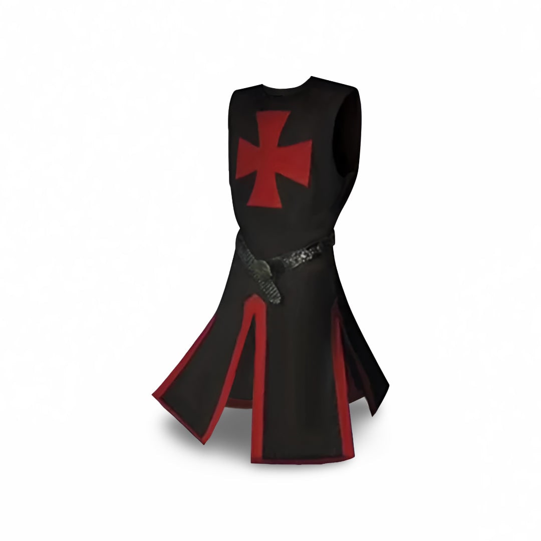 Medieval Knight Cosplay Costume Tunic with Hooded Cloak and Cross Detail for Parties