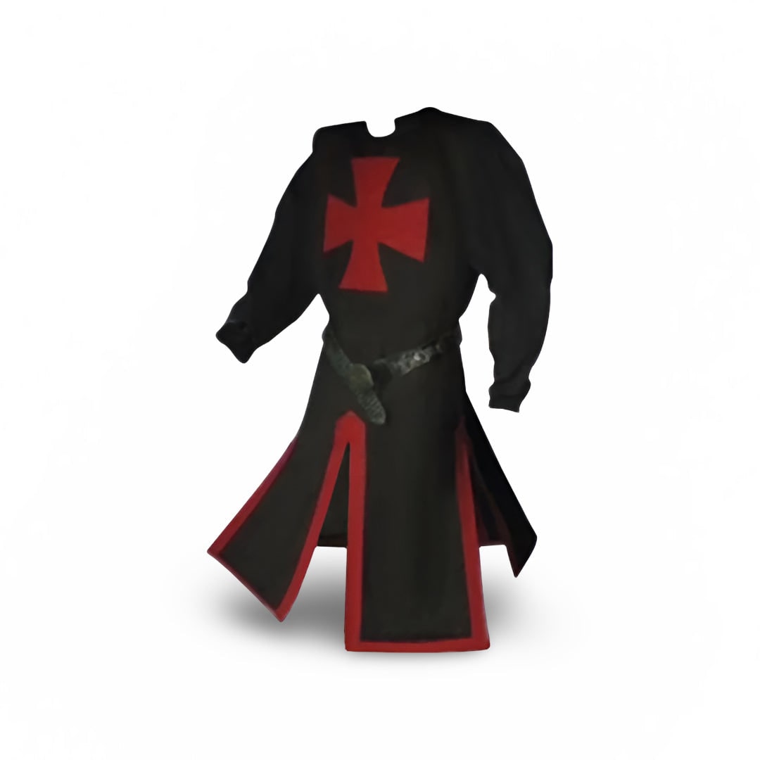 Medieval Knight Cosplay Costume Tunic with Hooded Cloak and Cross Detail for Parties
