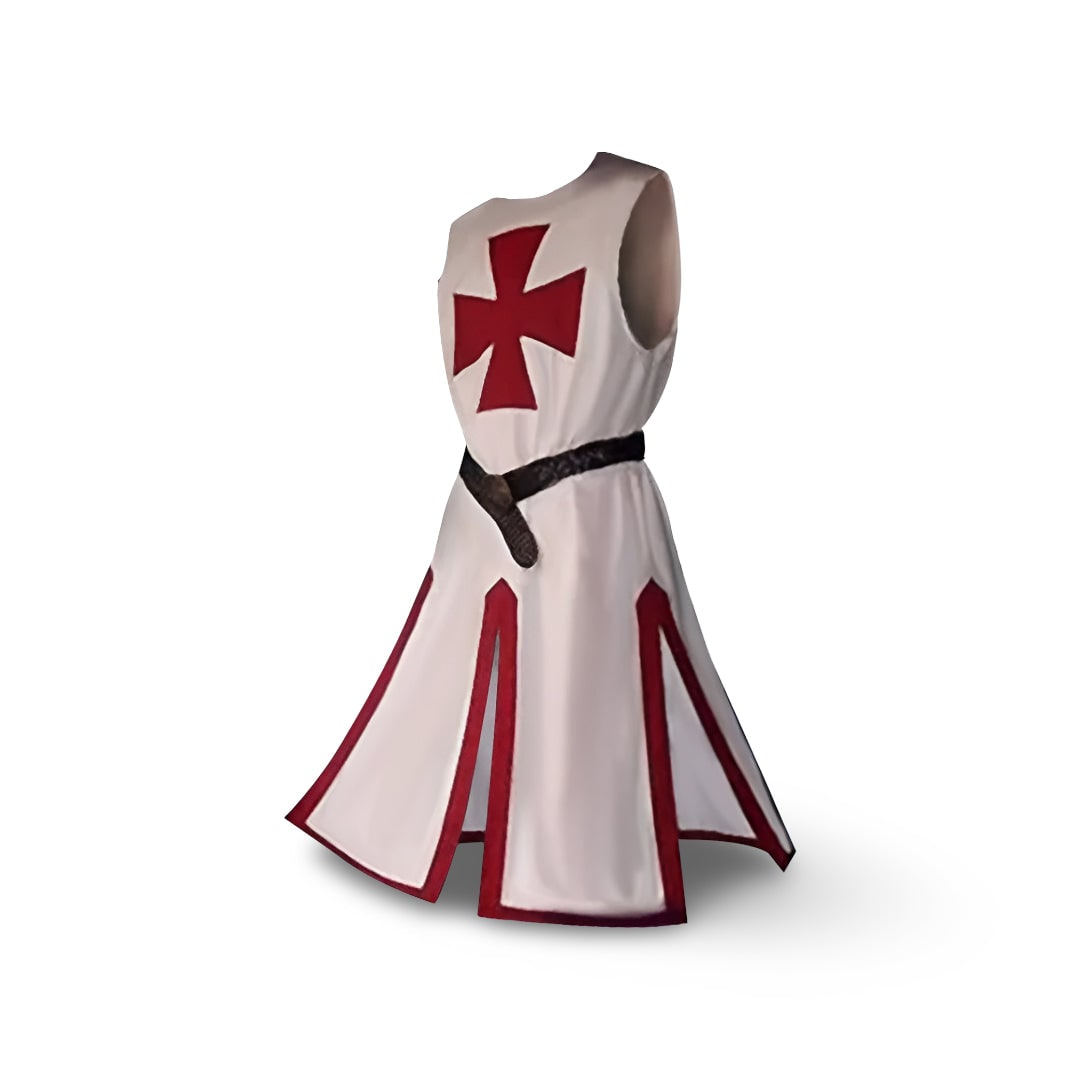 Medieval Knight Cosplay Costume Tunic with Hooded Cloak and Cross Detail for Parties