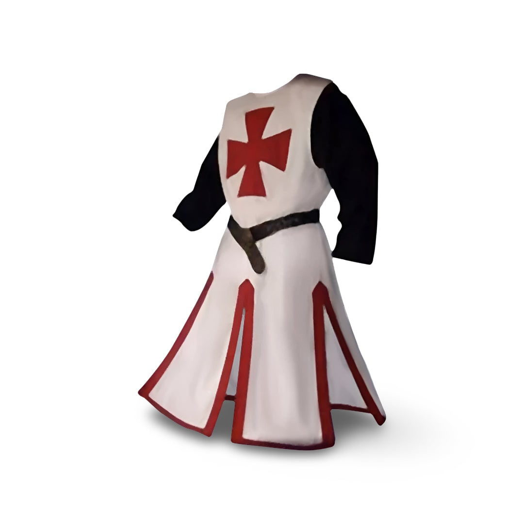Medieval Knight Cosplay Costume Tunic with Hooded Cloak and Cross Detail for Parties