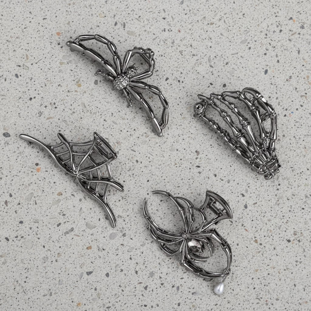 Halloween Hair Accessories Cute Metal Claw Clips with Spooky Spider Bat and Skeleton Designs
