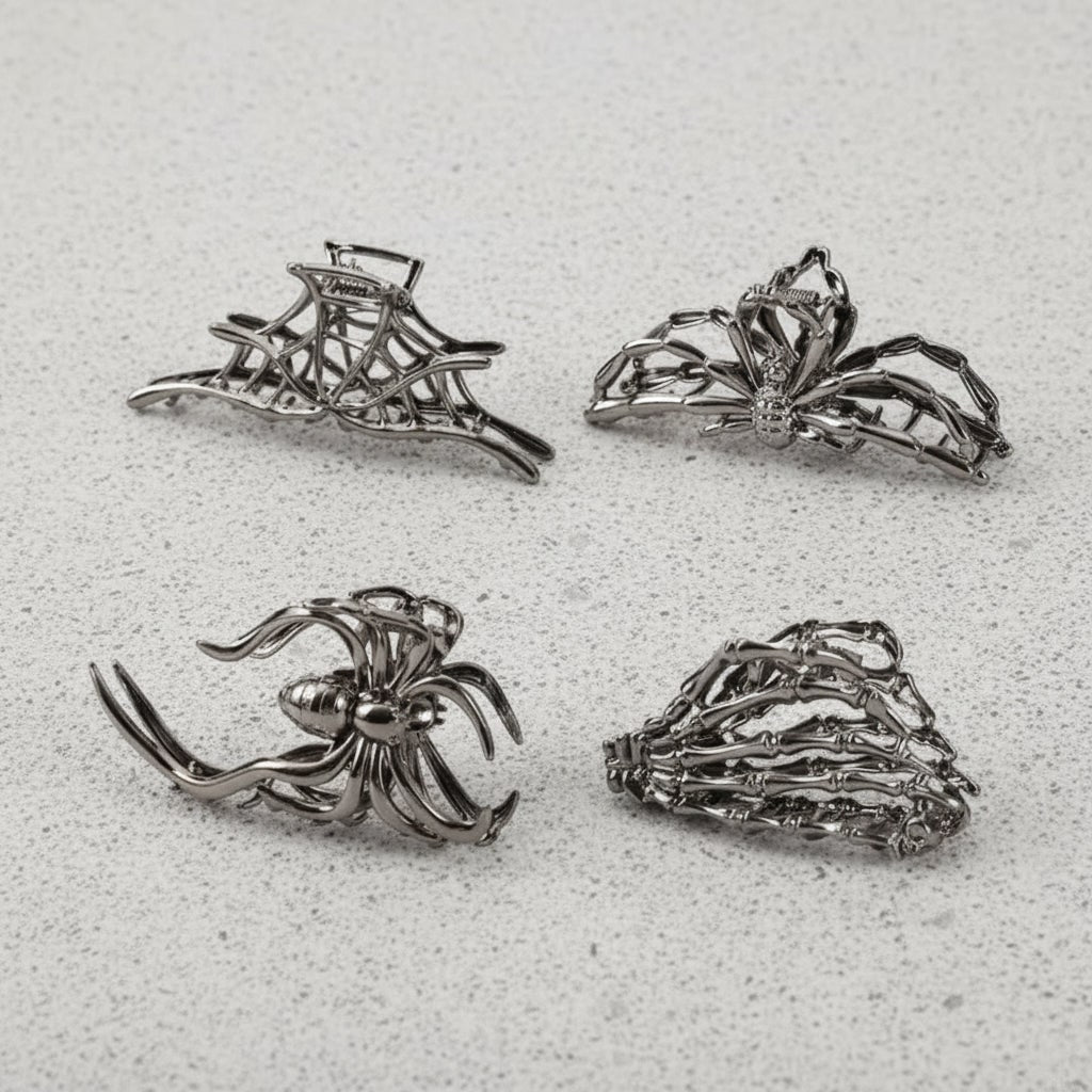 Halloween Hair Accessories Cute Metal Claw Clips with Spooky Spider Bat and Skeleton Designs