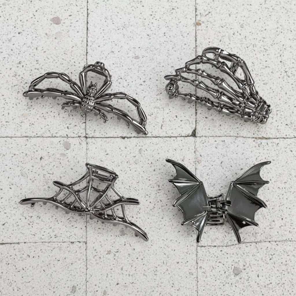 Halloween Hair Accessories Cute Metal Claw Clips with Spooky Spider Bat and Skeleton Designs