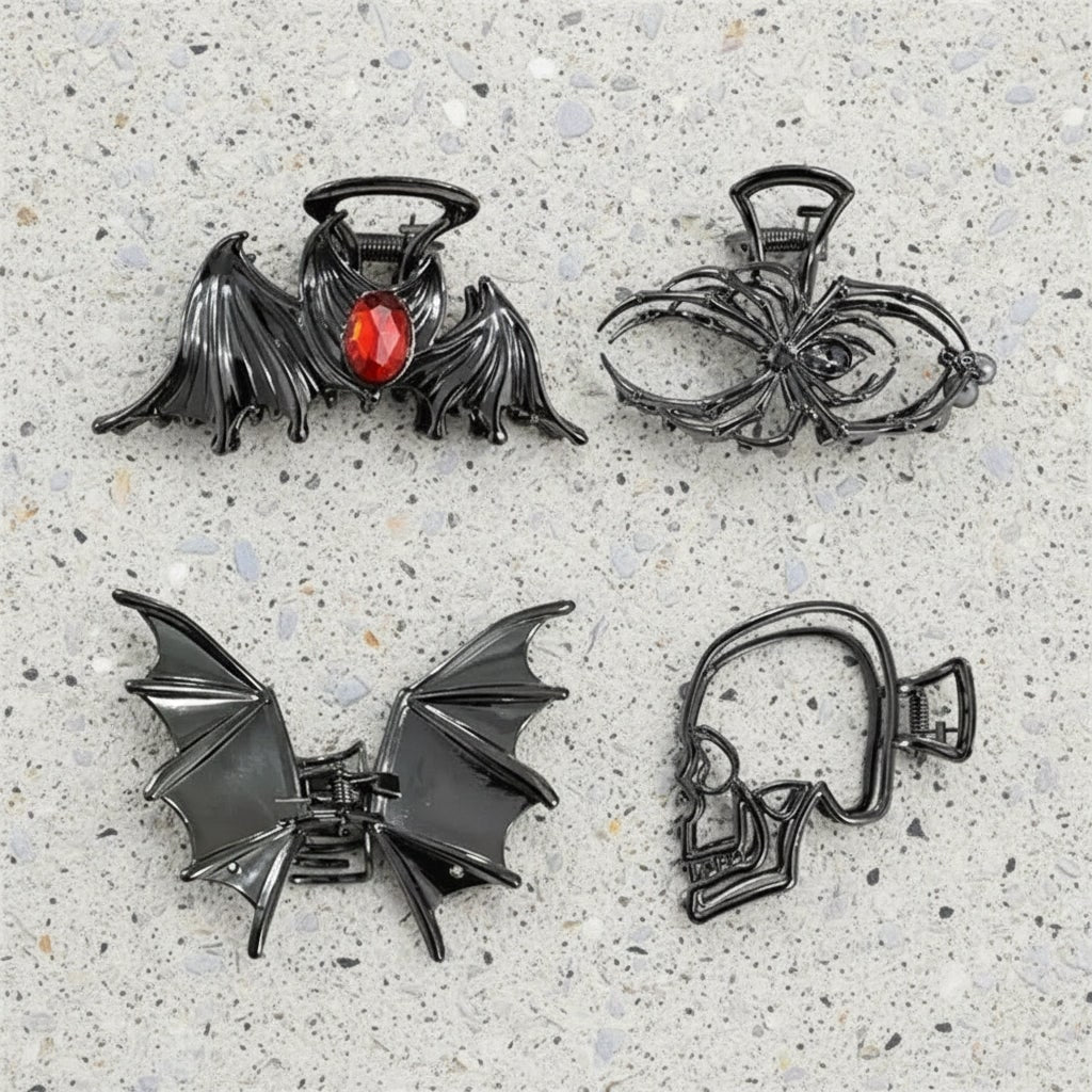 Halloween Hair Accessories Cute Metal Claw Clips with Spooky Spider Bat and Skeleton Designs