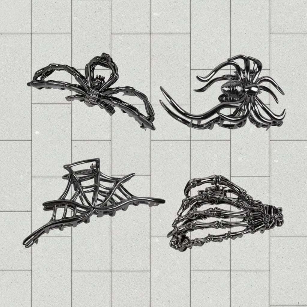 Halloween Hair Accessories Cute Metal Claw Clips with Spooky Spider Bat and Skeleton Designs