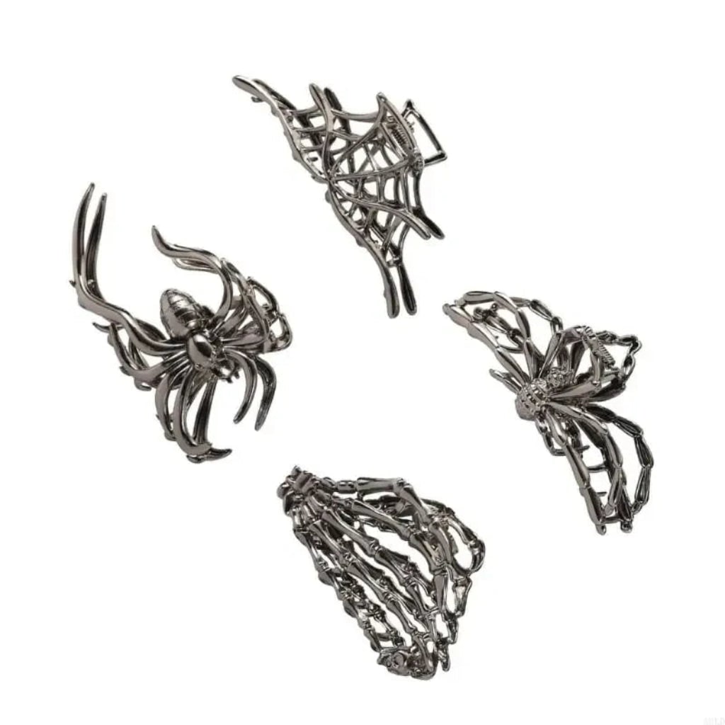 Halloween Hair Accessories Cute Metal Claw Clips with Spooky Spider Bat and Skeleton Designs