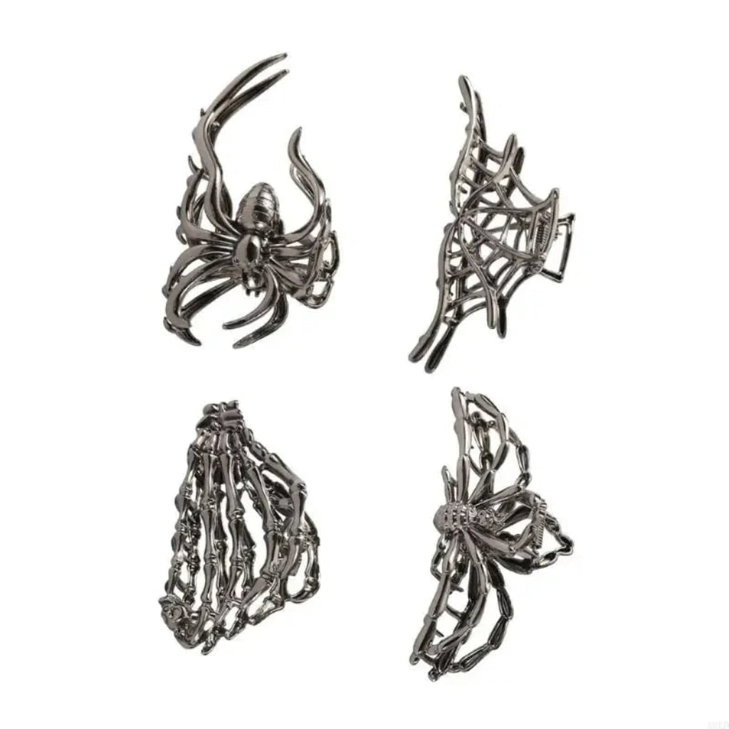 Halloween Hair Accessories Cute Metal Claw Clips with Spooky Spider Bat and Skeleton Designs