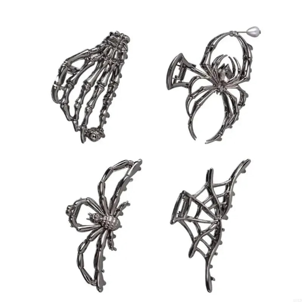 Halloween Hair Accessories Cute Metal Claw Clips with Spooky Spider Bat and Skeleton Designs