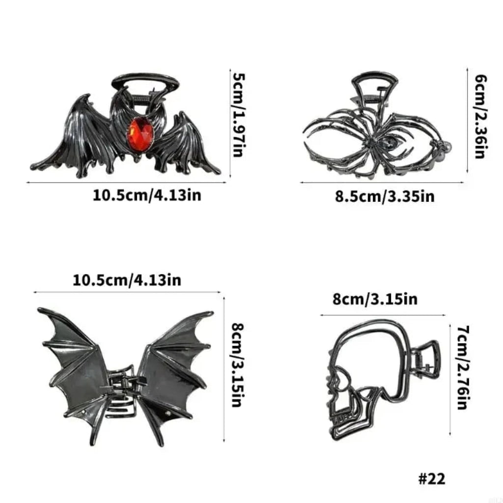 Halloween Hair Accessories Cute Metal Claw Clips with Spooky Spider Bat and Skeleton Designs