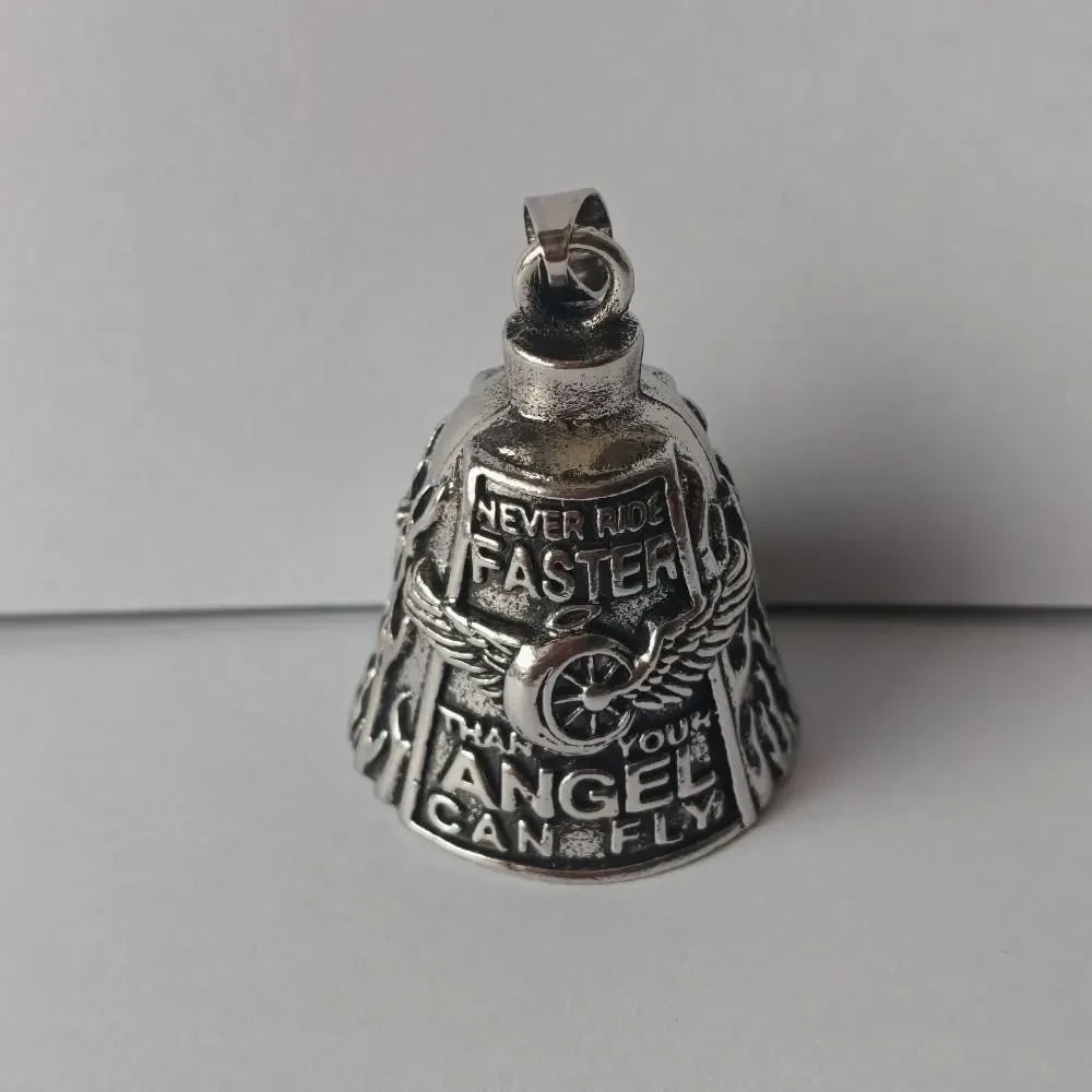 Halloween Accessories Biker Motorcycle Guardian Bell with Winged Wheel Design and Keyring