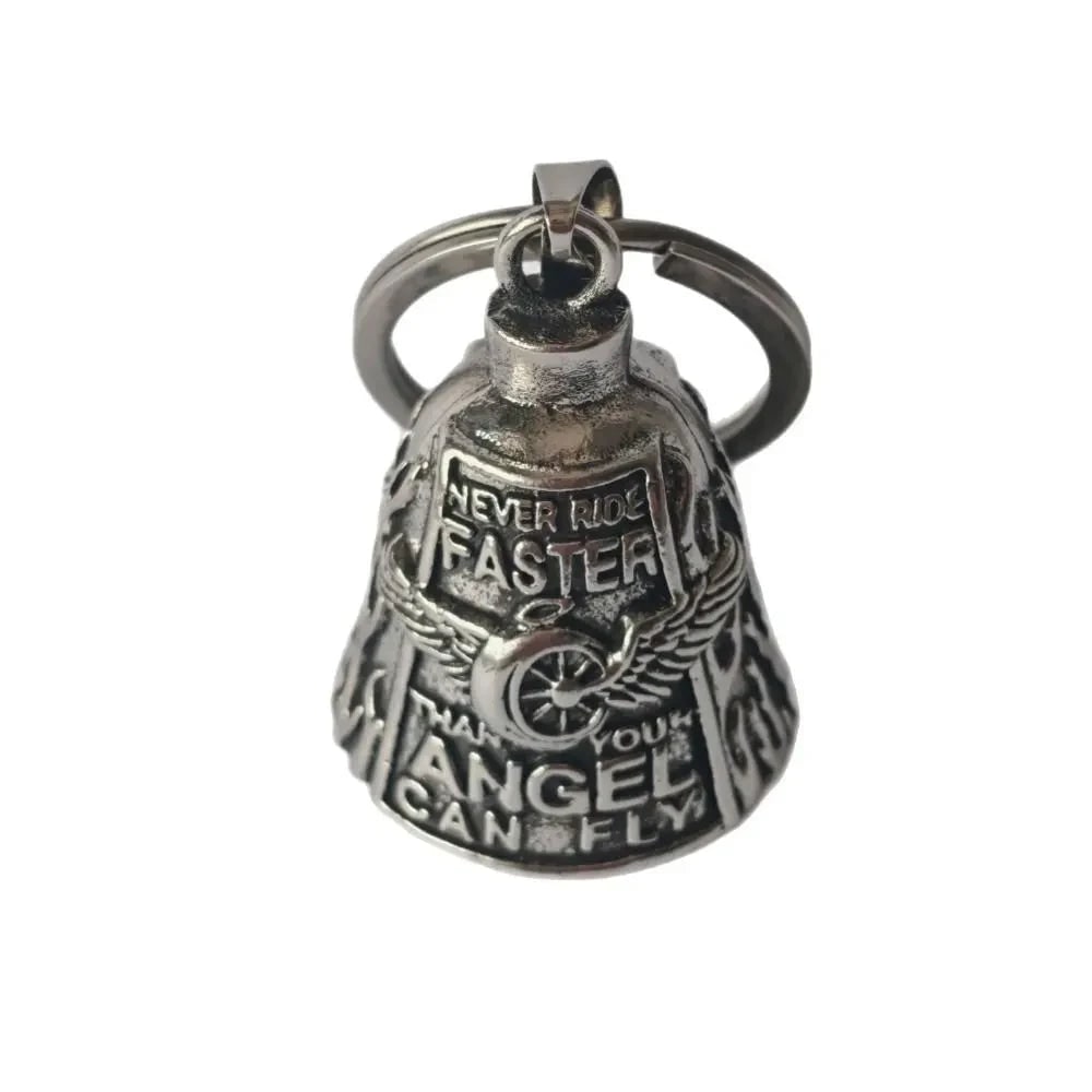 Halloween Accessories Biker Motorcycle Guardian Bell with Winged Wheel Design and Keyring