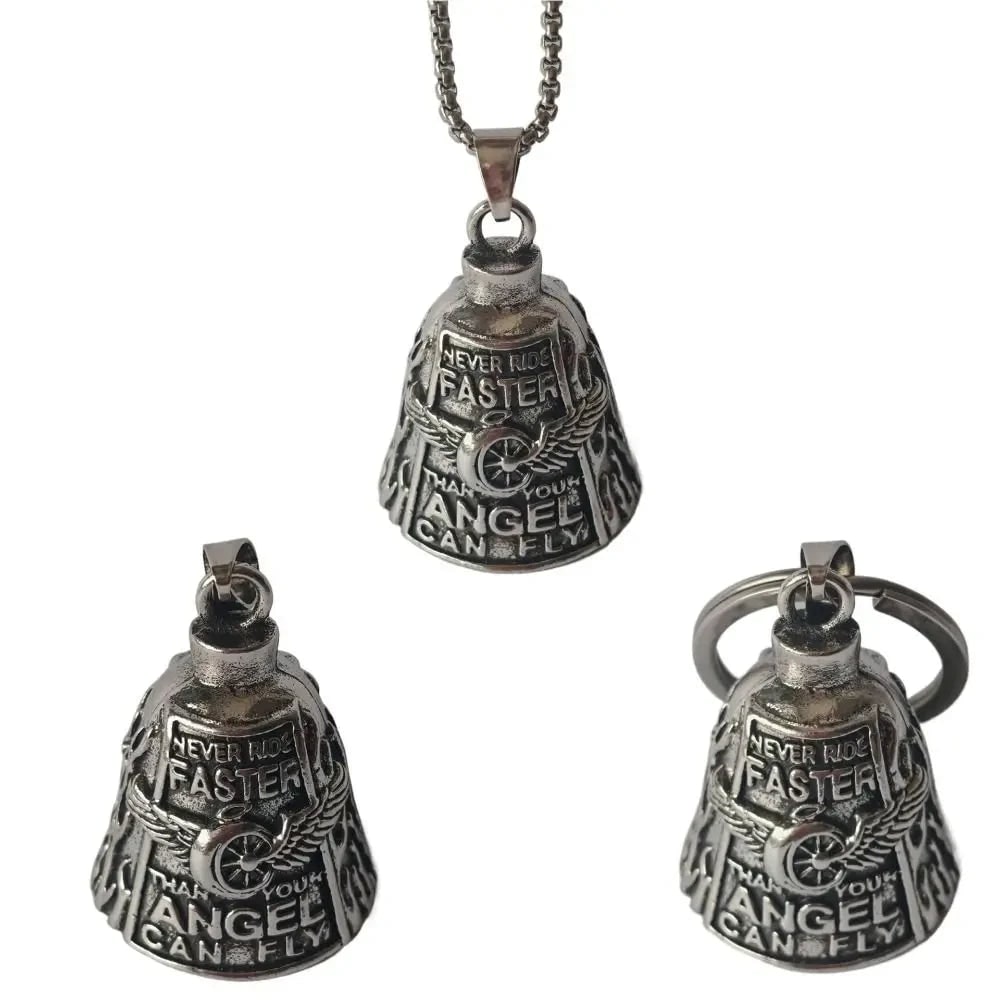 Halloween Accessories Biker Motorcycle Guardian Bell with Winged Wheel Design and Keyring