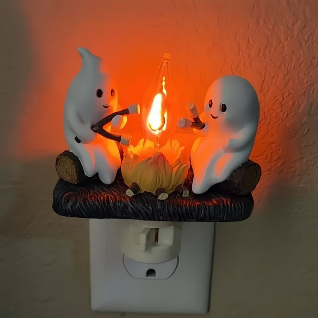 LED Lights for Room with Ghost Campfire Halloween Party Decorations Plug In Resin Night Lamp