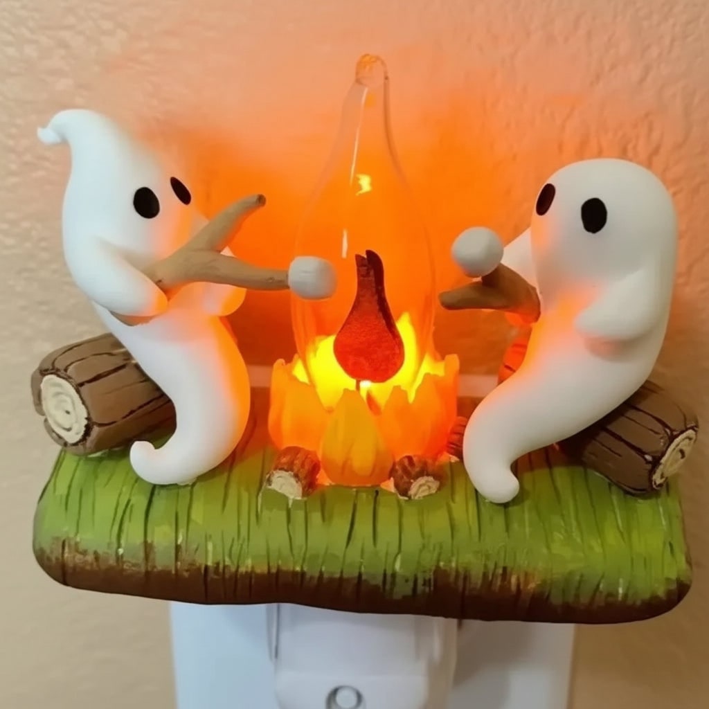 LED Lights for Room with Ghost Campfire Halloween Party Decorations Plug In Resin Night Lamp