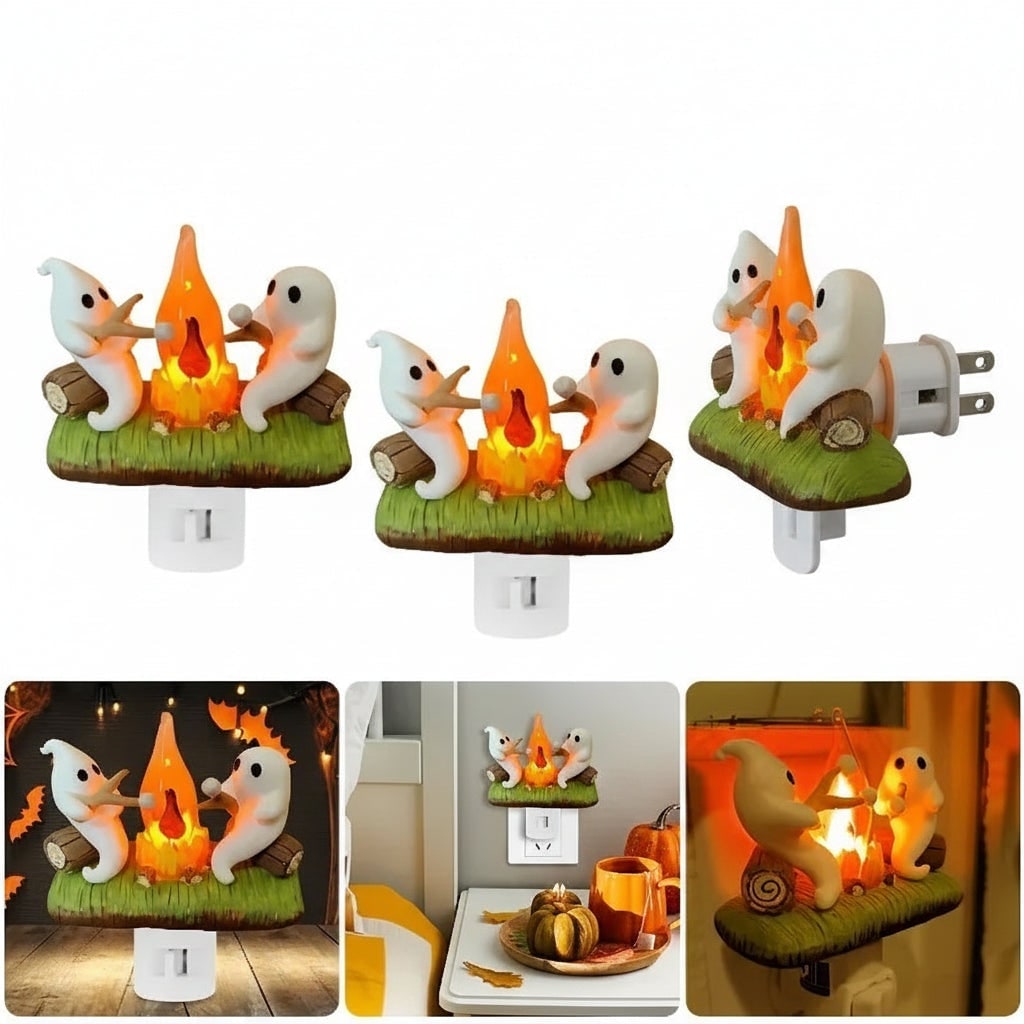 LED Lights for Room with Ghost Campfire Halloween Party Decorations Plug In Resin Night Lamp