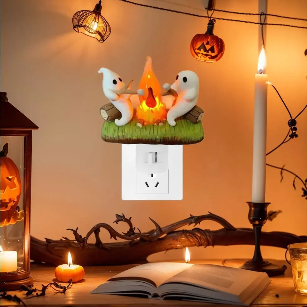 LED Lights for Room with Ghost Campfire Halloween Party Decorations Plug In Resin Night Lamp