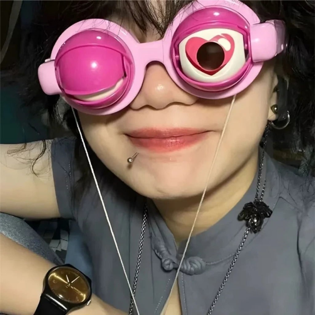Halloween Party Novelty Crazy Eyes Glasses with Blinking Eyelids and Pull String Costume Accessory