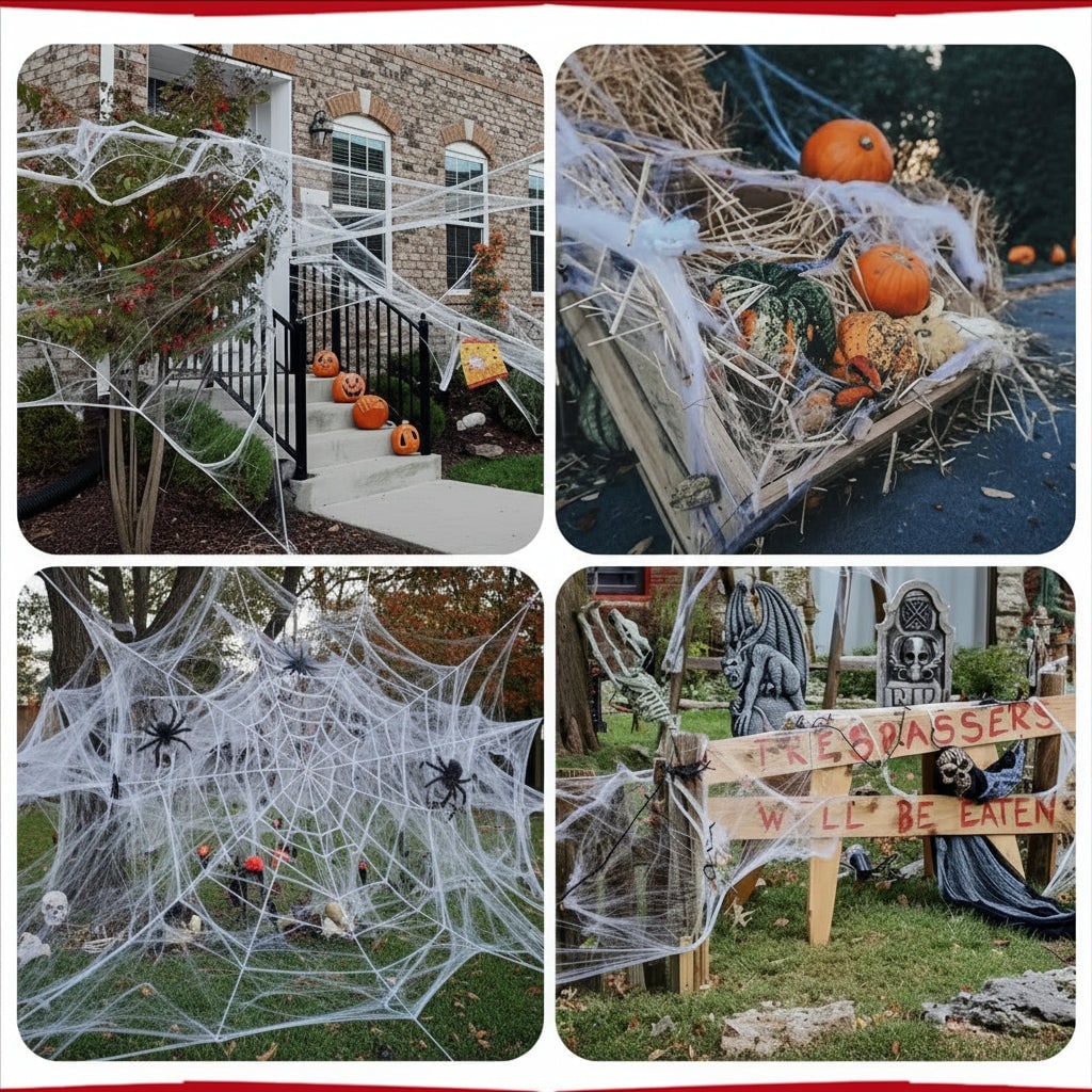 Giant Stretchy Spider Web Decoration for Outdoor Yard Fences and Porch Display
